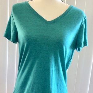 Eddie Bauer Womens V Neck Shirt Turquoise Heather
